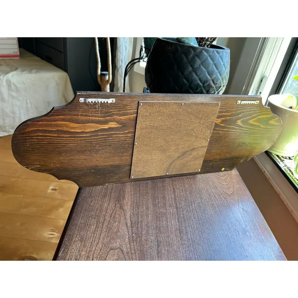 Vintage handmade wall hat coat rack rabbit mirror pine wood 1990s